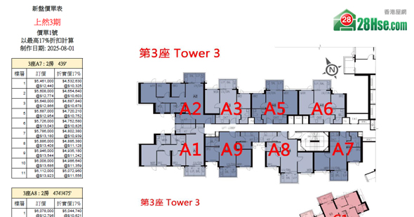 上然 3期 单位订价图 更新日期: 2025-08-01