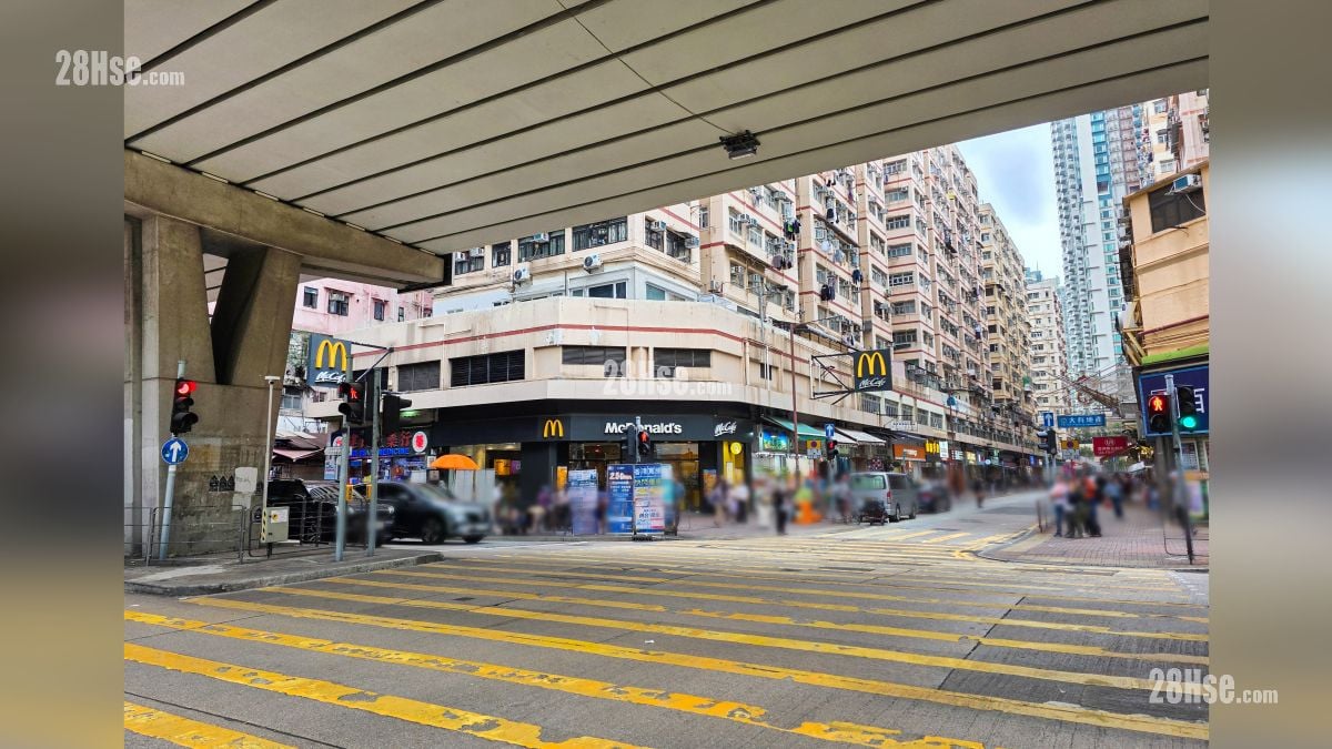 映居 邻近商场或食肆 大角咀道与埃华街交界设有较多食肆商铺