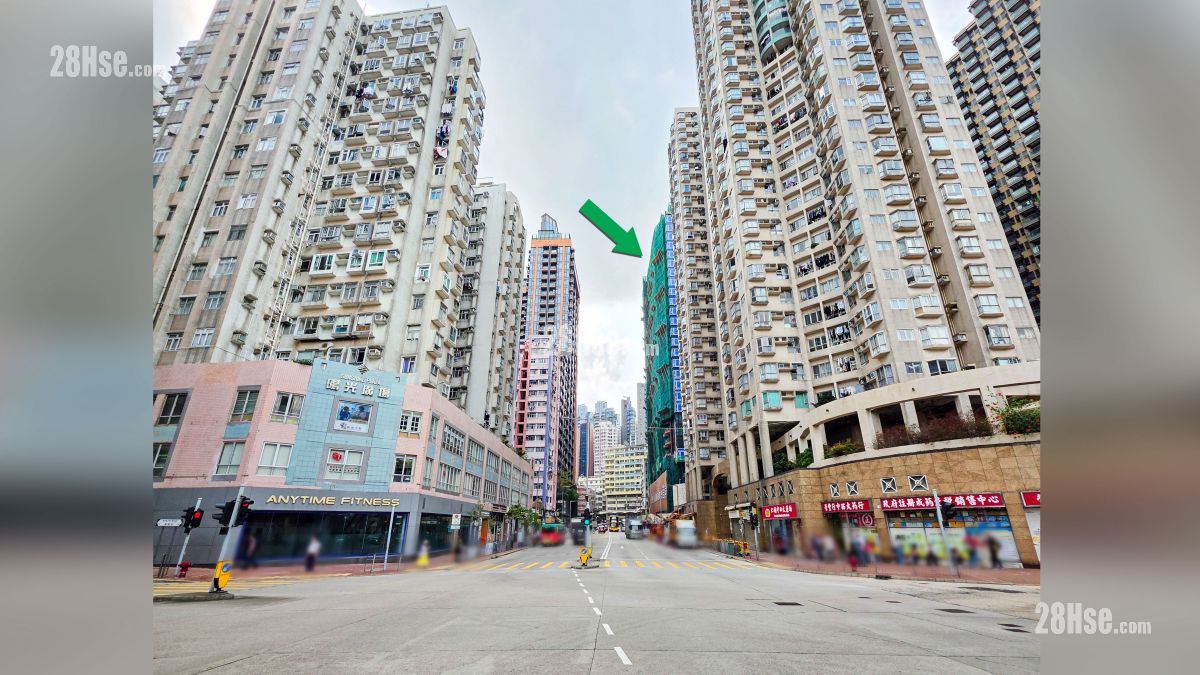 項目 (綠色箭嘴部分) 外的庇利街與崇安街交界